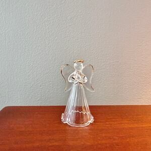 Glass Angel Figurine with Gold Trim Halo Holding a Star
